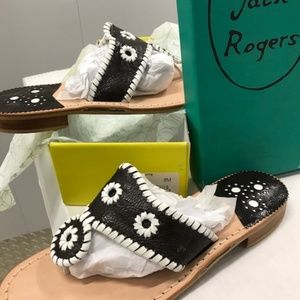 JACK ROGERS Brown & White Patent Sandals